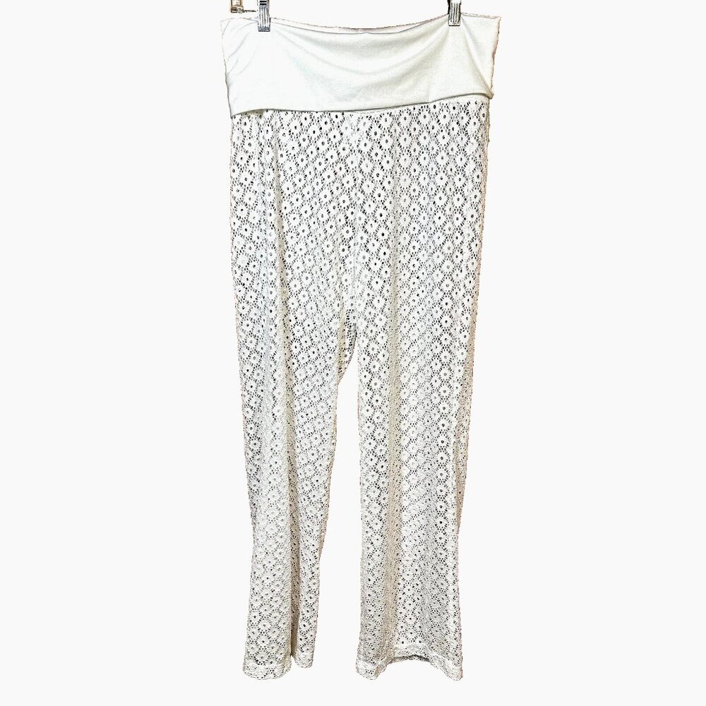 Catalina White Lace Eyelet Palazzo Swim Cover-Up Pants Resort Chic M (8‑10)